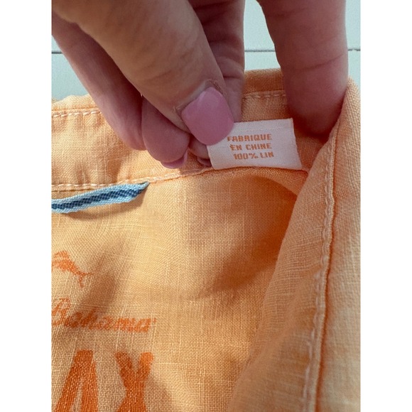 Tommy Bahama Relax Linen Shirt Men's M/M Peach Button Down Long Sleeve Boater - Picture 4 of 11